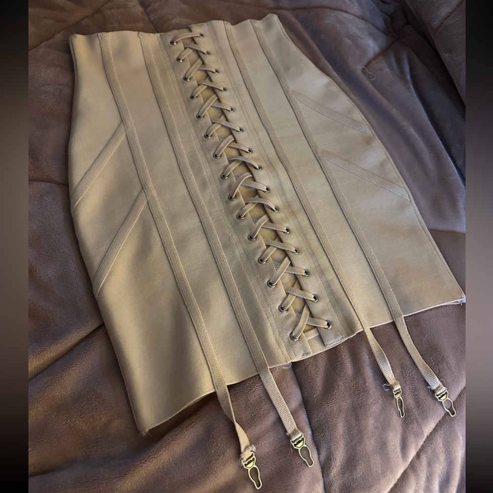Nude Bandage Garter Mini Skirt